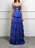 Royal Blue Strapless Tiered Prom Dress | Sparkle Glitter Ruffle Evening Gown
