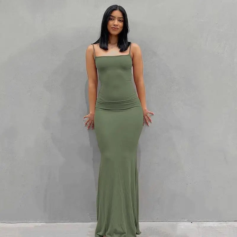 Satin Slip Sleeveless Backless Slim Sexy Maxi Dress 2022 Spring Women Party Y2K Concise Bodycon Elegant Dresses Female Clothing