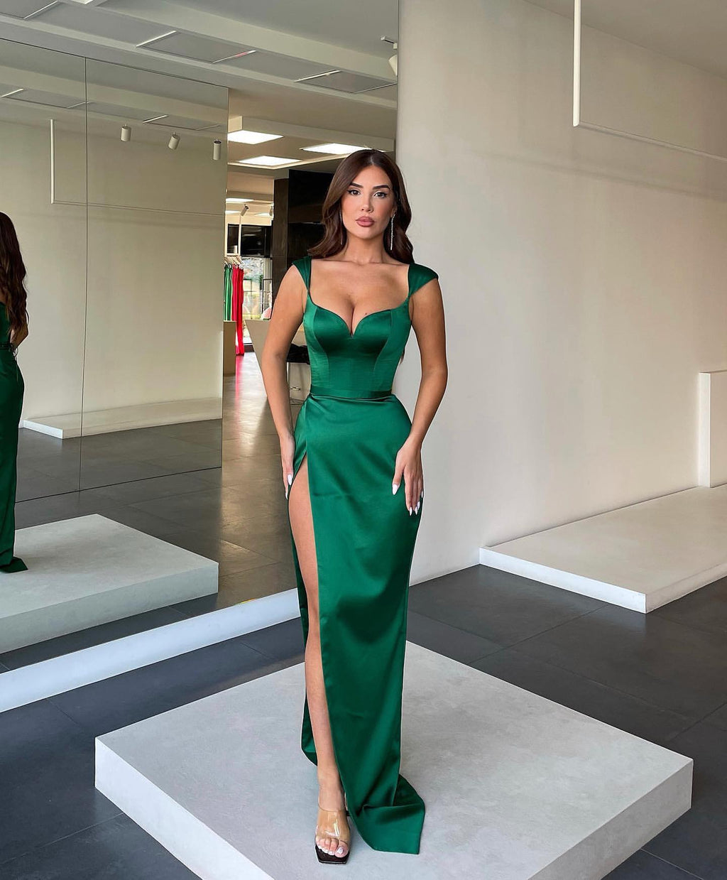 Long Mermaid Sweetheart Satin Prom Dress with Split