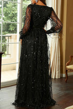Elegant Formal Print Tassel Sequins High Opening V Neck Evening Dresses