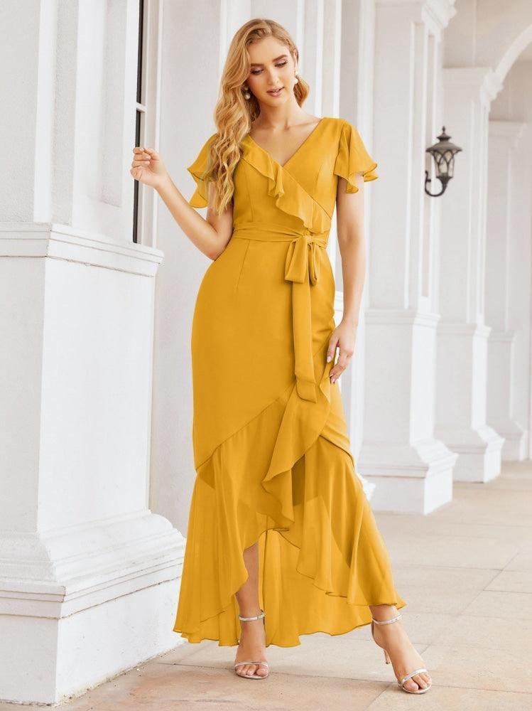 Ruffled Bridesmaid Dresses Mermaid Formal Violin Evening Party Prom Gowns 28042