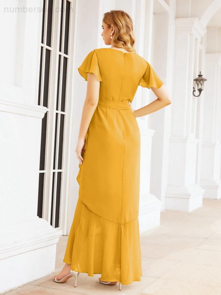 Ruffled Bridesmaid Dresses Mermaid Formal Violin Evening Party Prom Gowns 28042