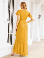 Ruffled Bridesmaid Dresses Mermaid Formal Violin Evening Party Prom Gowns 28042