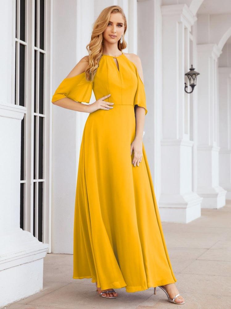 Cold Shoulder Bridesmaid Dresses A-Line Long Formal Evening Gowns 28074
