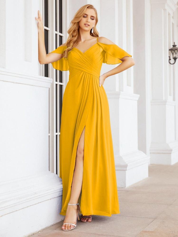 Cold Shoulder Long Bridesmaid Dresses Side Slit Formal Prom Gowns Party Wedding 28070