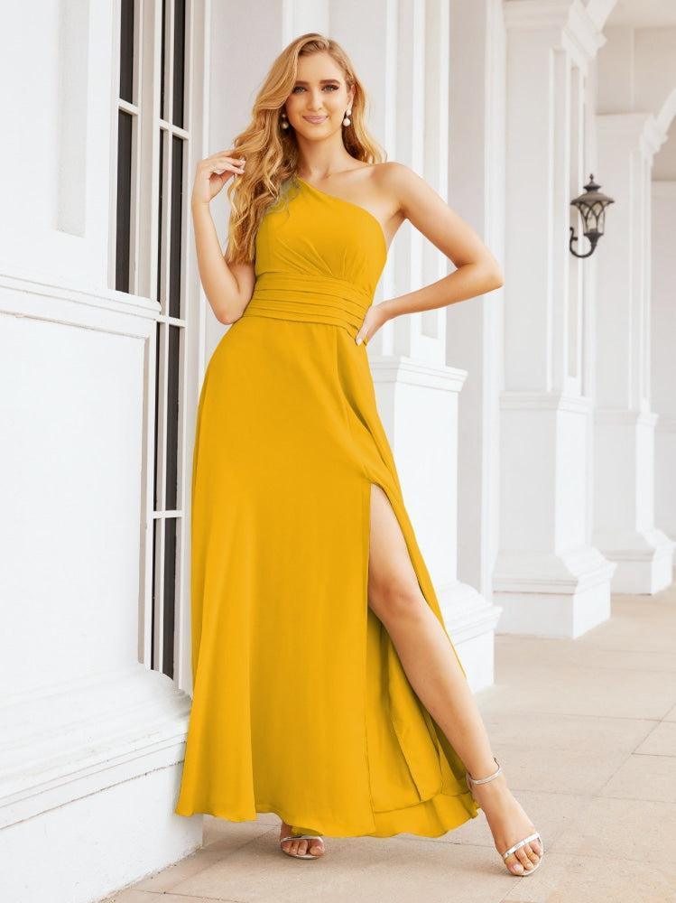 One Shoulder Bridesmaid Dresses Long Formal Prom Gowns 28048