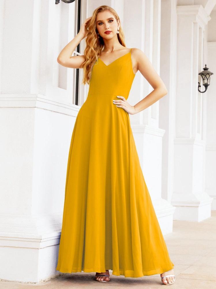 Spaghetti Strap Bridesmaid Dresses V Neck Butterfly Back Fromal Evening Party Prom Gown 28036
