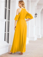 Cold Shoulder Bridesmaid Dresses A-Line Long Formal Evening Gowns 28074
