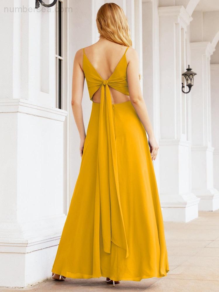 Spaghetti Strap Bridesmaid Dresses V Neck Butterfly Back Fromal Evening Party Prom Gown 28036