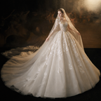 2026 New Court Wedding Dress, Long Sleeve Lace Lace-up Big Train, Bridal Main Wedding Gown