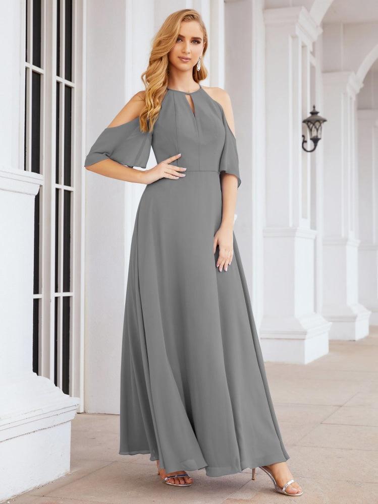 Cold Shoulder Bridesmaid Dresses A-Line Long Formal Evening Gowns 28074