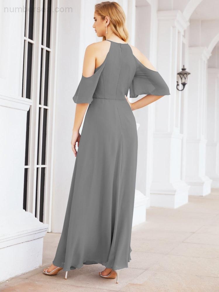 Cold Shoulder Bridesmaid Dresses A-Line Long Formal Evening Gowns 28074