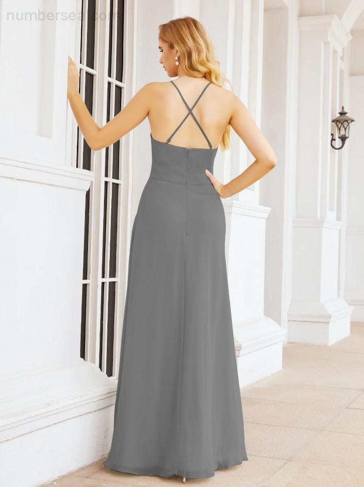 Halter Bridesmaid Dresses with Pockets Sleeveless Formal Evening Party Prom Gowns  28055