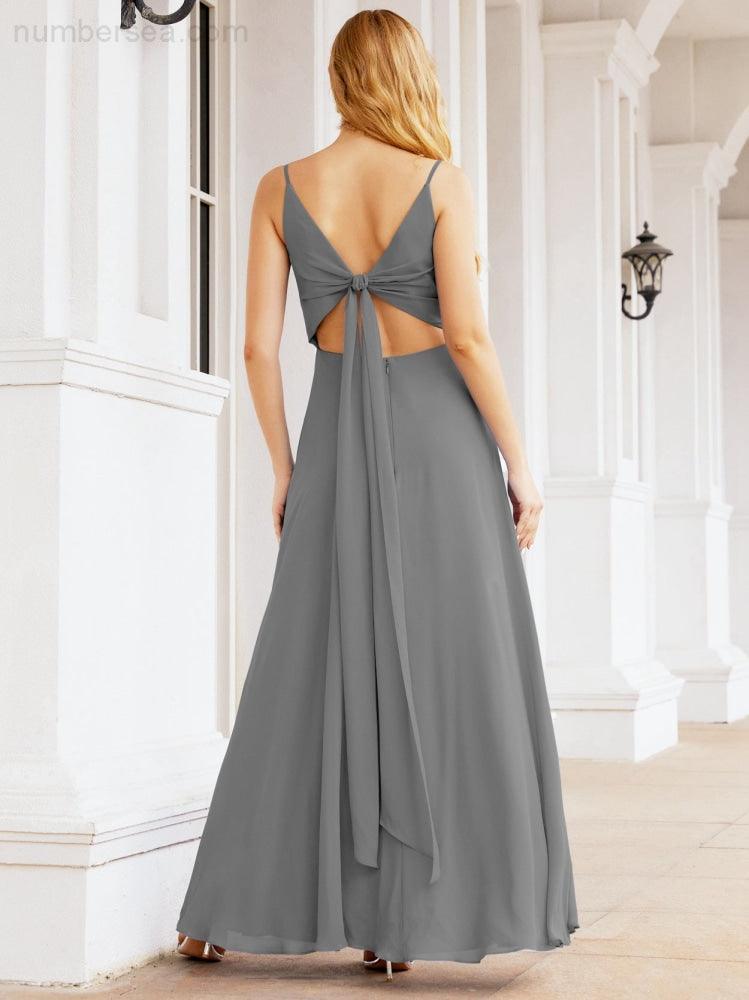 Spaghetti Strap Bridesmaid Dresses V Neck Butterfly Back Fromal Evening Party Prom Gown 28036