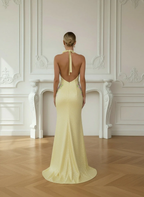 Halter Neck Glitter Mermaid Evening Dress | Floral Applique Prom Gown with Slit