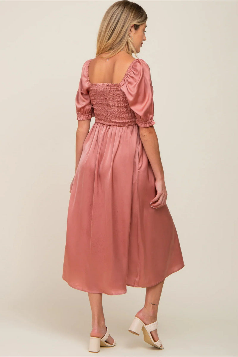 6107#Short Puff Sleeves Maternity Dress for Baby Shower