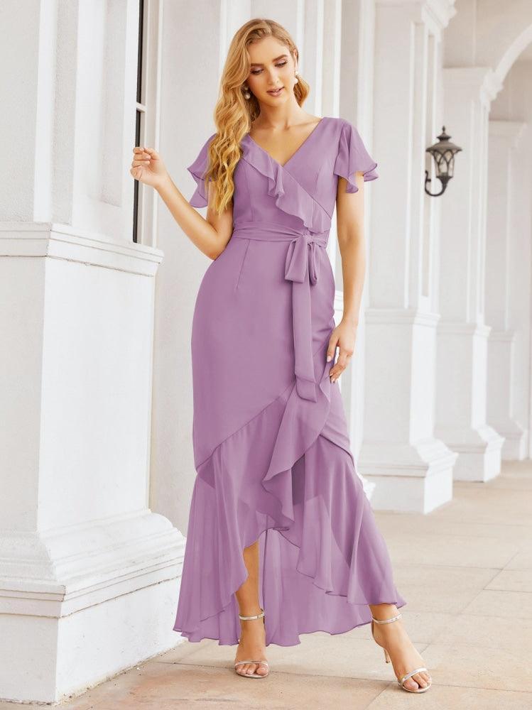 Ruffled Bridesmaid Dresses Mermaid Formal Violin Evening Party Prom Gowns 28042