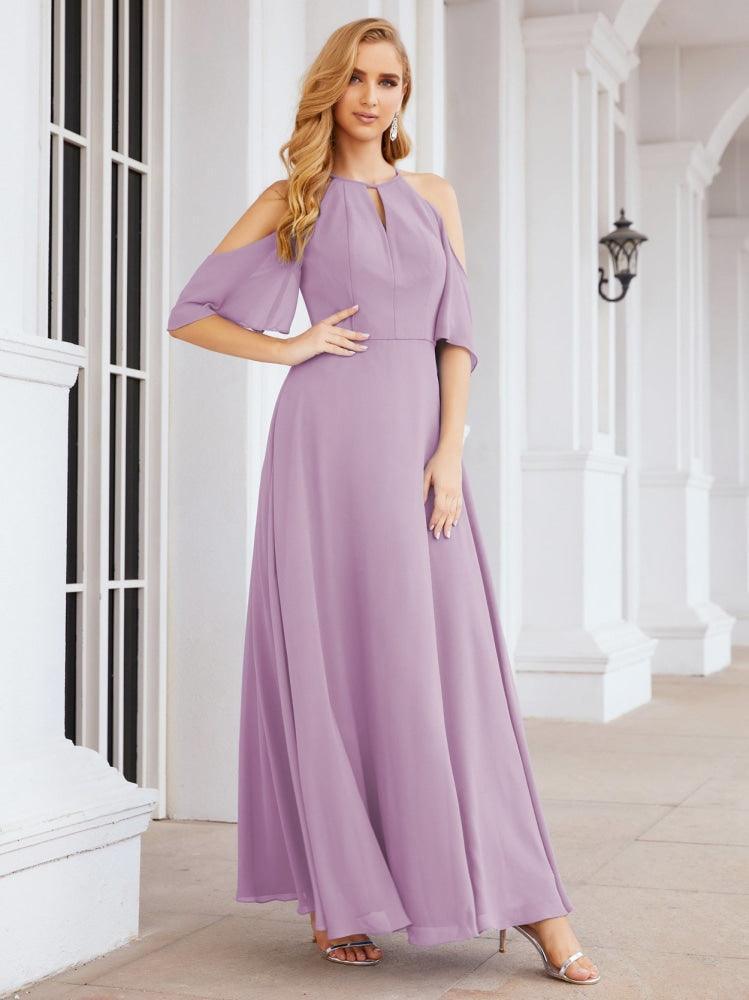 Cold Shoulder Bridesmaid Dresses A-Line Long Formal Evening Gowns 28074