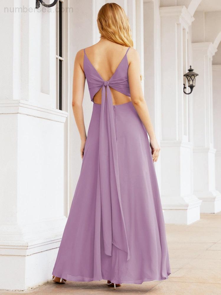 Spaghetti Strap Bridesmaid Dresses V Neck Butterfly Back Fromal Evening Party Prom Gown 28036
