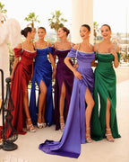 Ravishing Violet Mermaid Prom Gown with Off-The-Shoulder Beadings and Ruffles