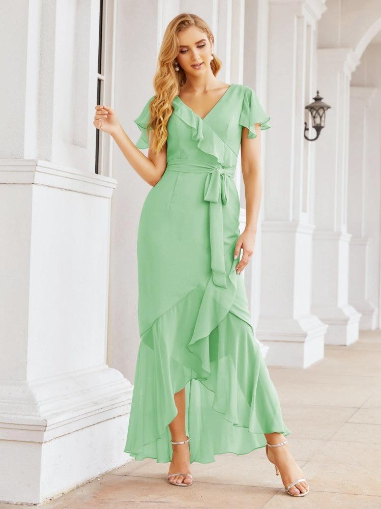 Ruffled Bridesmaid Dresses Mermaid Formal Violin Evening Party Prom Gowns 28042