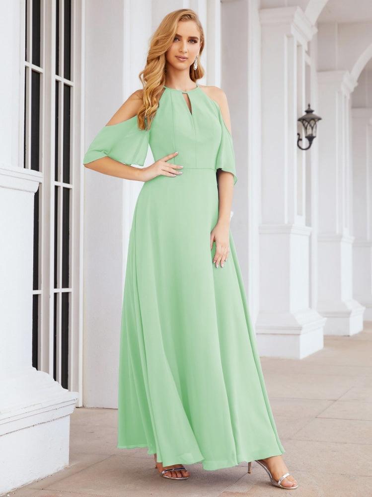 Cold Shoulder Bridesmaid Dresses A-Line Long Formal Evening Gowns 28074