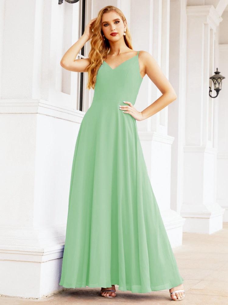 Spaghetti Strap Bridesmaid Dresses V Neck Butterfly Back Fromal Evening Party Prom Gown 28036