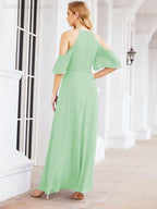 Cold Shoulder Bridesmaid Dresses A-Line Long Formal Evening Gowns 28074