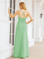 Halter Bridesmaid Dresses with Pockets Sleeveless Formal Evening Party Prom Gowns  28055
