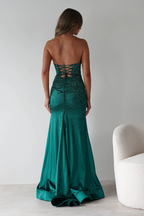 Strapless Rhinestone Mermaid Evening Dress | Sweetheart Neckline Prom Gown with Slit