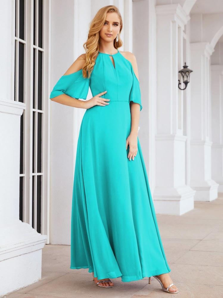 Cold Shoulder Bridesmaid Dresses A-Line Long Formal Evening Gowns 28074