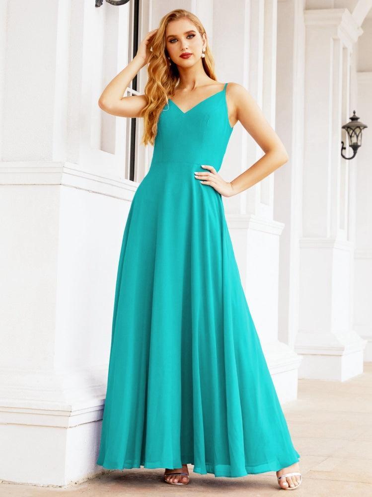 Spaghetti Strap Bridesmaid Dresses V Neck Butterfly Back Fromal Evening Party Prom Gown 28036