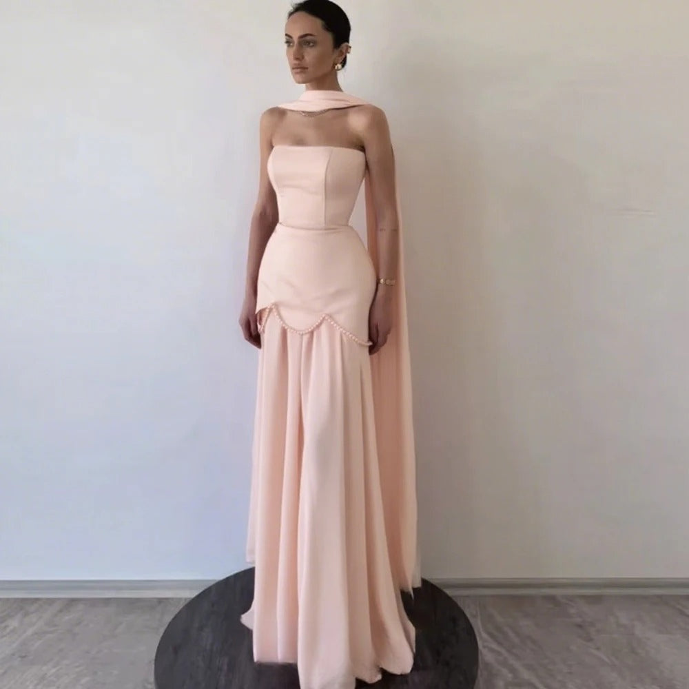 Red Elegant Women Evening Dresses Strapless Pearls Luxury Women Party Gown Customized Formal Occasion Gown for Lady