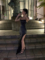Black Spaghetti Straps Evening Dress Sexy Prom Dress Y427