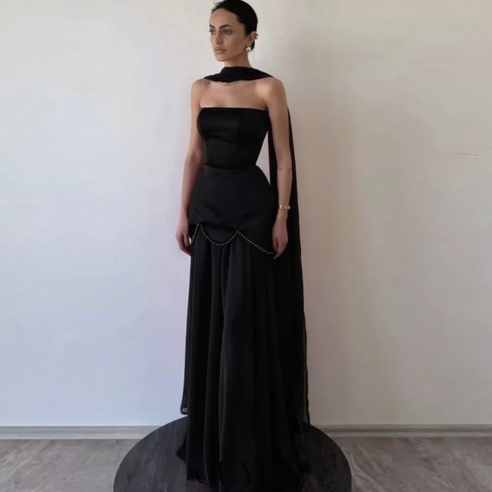Red Elegant Women Evening Dresses Strapless Pearls Luxury Women Party Gown Customized Formal Occasion Gown for Lady