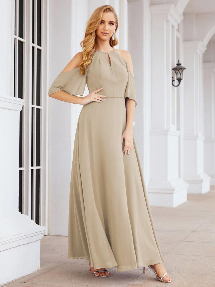 Cold Shoulder Bridesmaid Dresses A-Line Long Formal Evening Gowns 28074