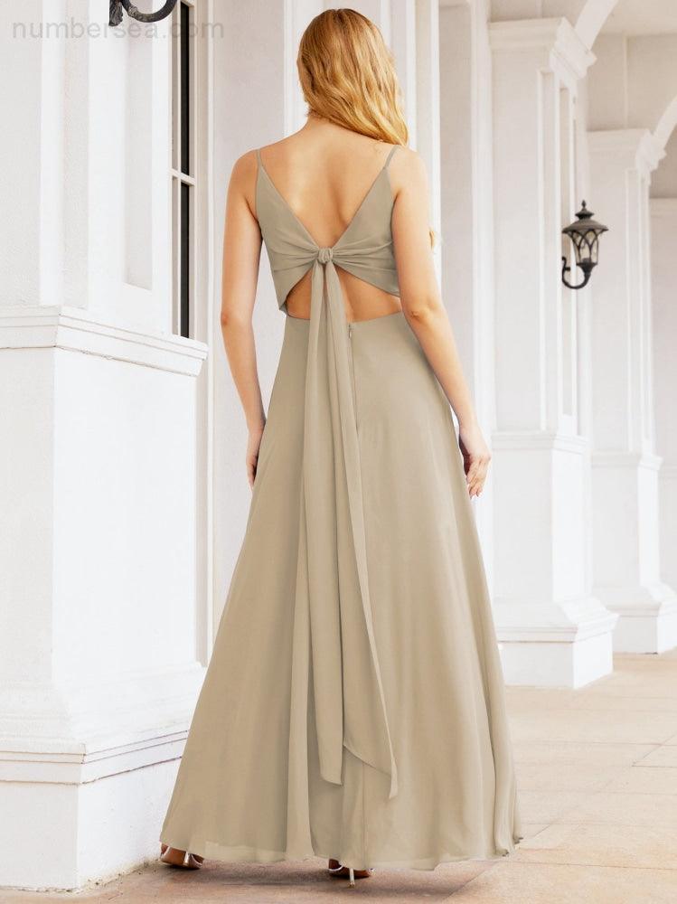Spaghetti Strap Bridesmaid Dresses V Neck Butterfly Back Fromal Evening Party Prom Gown 28036
