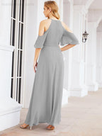 Cold Shoulder Bridesmaid Dresses A-Line Long Formal Evening Gowns 28074