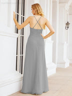 Halter Bridesmaid Dresses with Pockets Sleeveless Formal Evening Party Prom Gowns  28055