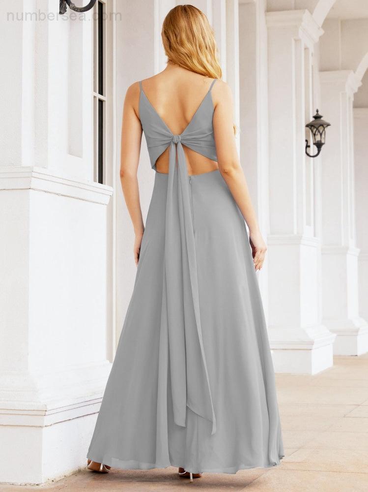 Spaghetti Strap Bridesmaid Dresses V Neck Butterfly Back Fromal Evening Party Prom Gown 28036