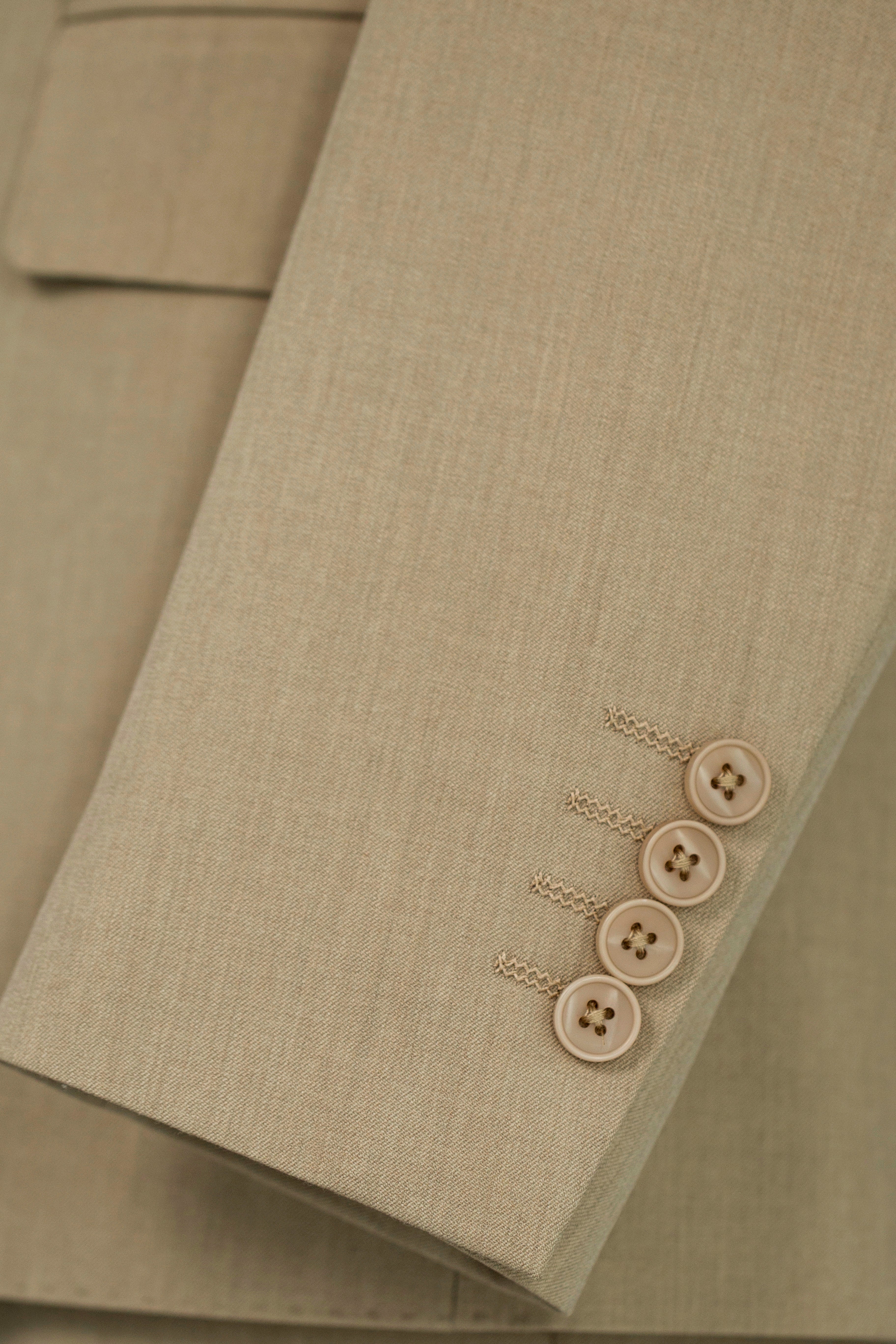 Beige Linen Blend Three Piece Tailored Wedding Suit For Groom And Groomsmen
