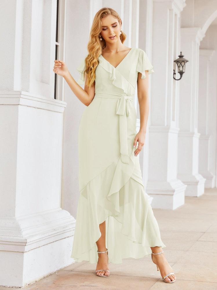 Ruffled Bridesmaid Dresses Mermaid Formal Violin Evening Party Prom Gowns 28042