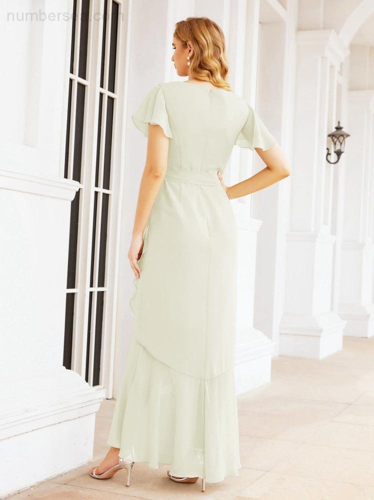 Ruffled Bridesmaid Dresses Mermaid Formal Violin Evening Party Prom Gowns 28042