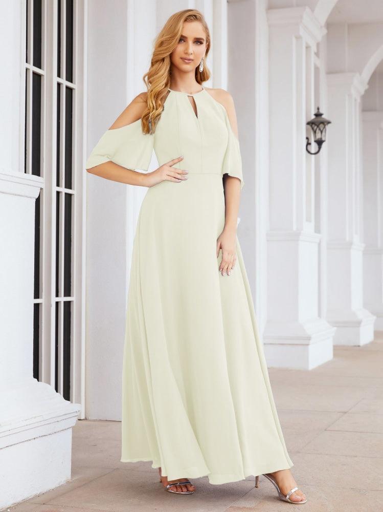 Cold Shoulder Bridesmaid Dresses A-Line Long Formal Evening Gowns 28074