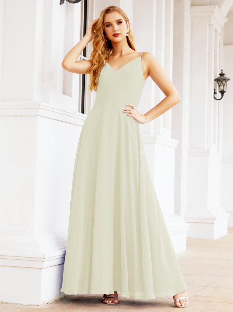 Spaghetti Strap Bridesmaid Dresses V Neck Butterfly Back Fromal Evening Party Prom Gown 28036