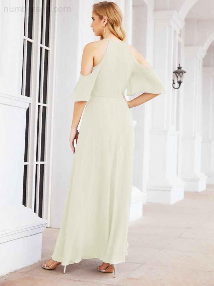 Cold Shoulder Bridesmaid Dresses A-Line Long Formal Evening Gowns 28074