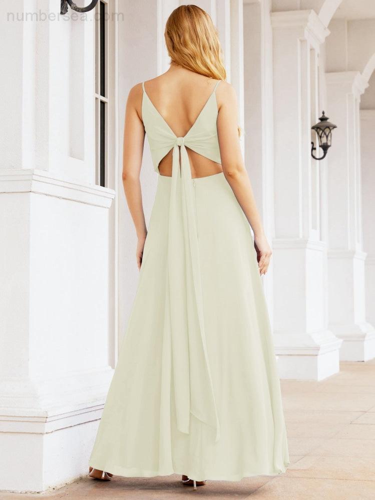 Spaghetti Strap Bridesmaid Dresses V Neck Butterfly Back Fromal Evening Party Prom Gown 28036