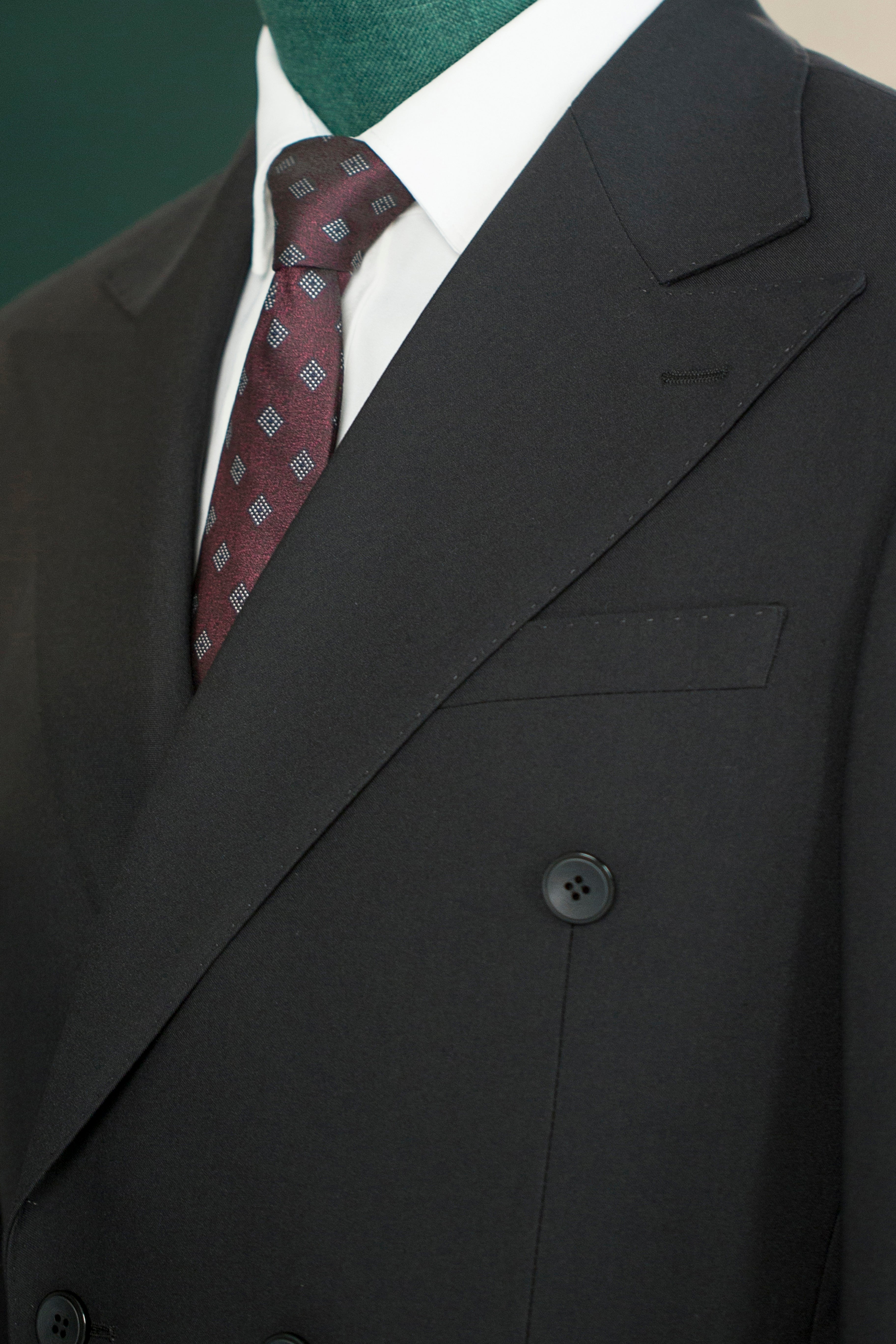Black Wool Double Breasted Three Piece Wedding Suit for Groom and Groomsmen
