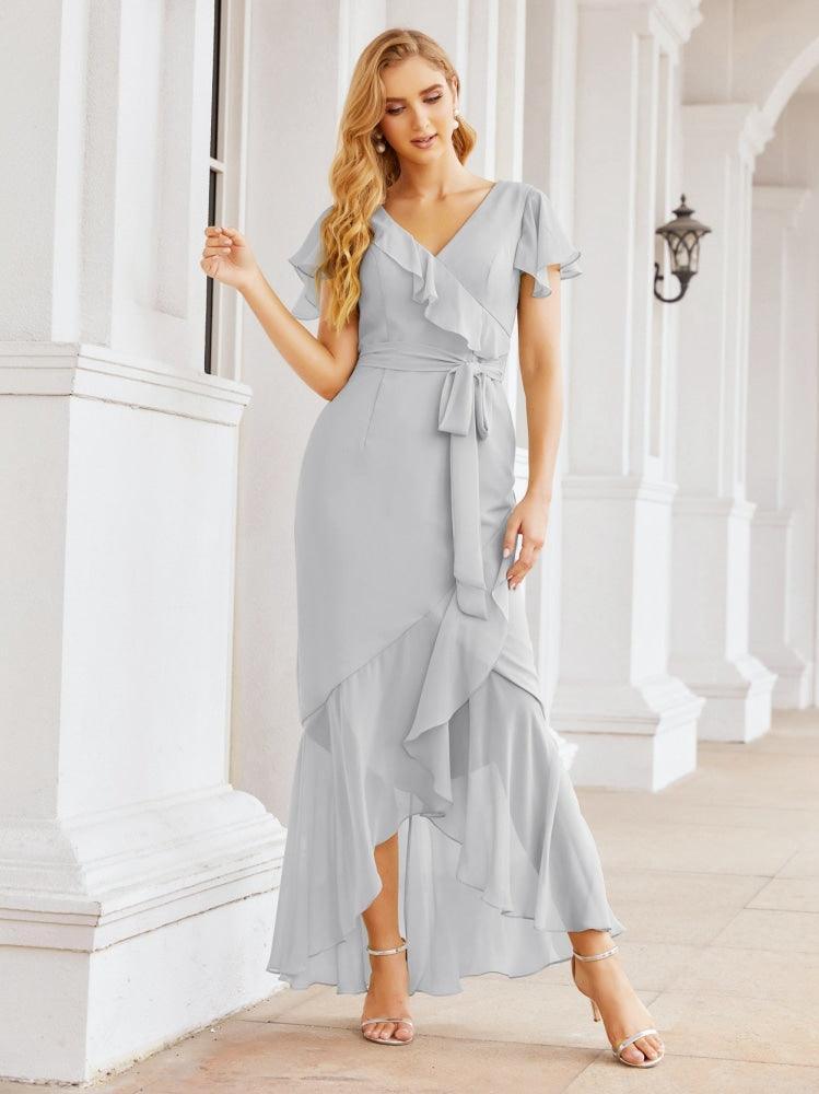 Ruffled Bridesmaid Dresses Mermaid Formal Violin Evening Party Prom Gowns 28042
