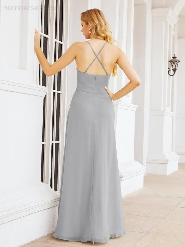 Halter Bridesmaid Dresses with Pockets Sleeveless Formal Evening Party Prom Gowns  28055